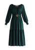 Paisie Belted V-Neck Dress in Dark Green Cut Out